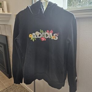 Adidas Black Hoodie with Floral Logo